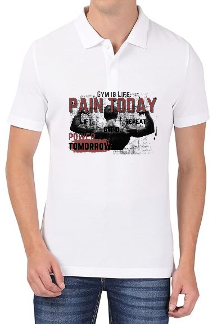 Gym Is Life Polo Men White T-Shirt