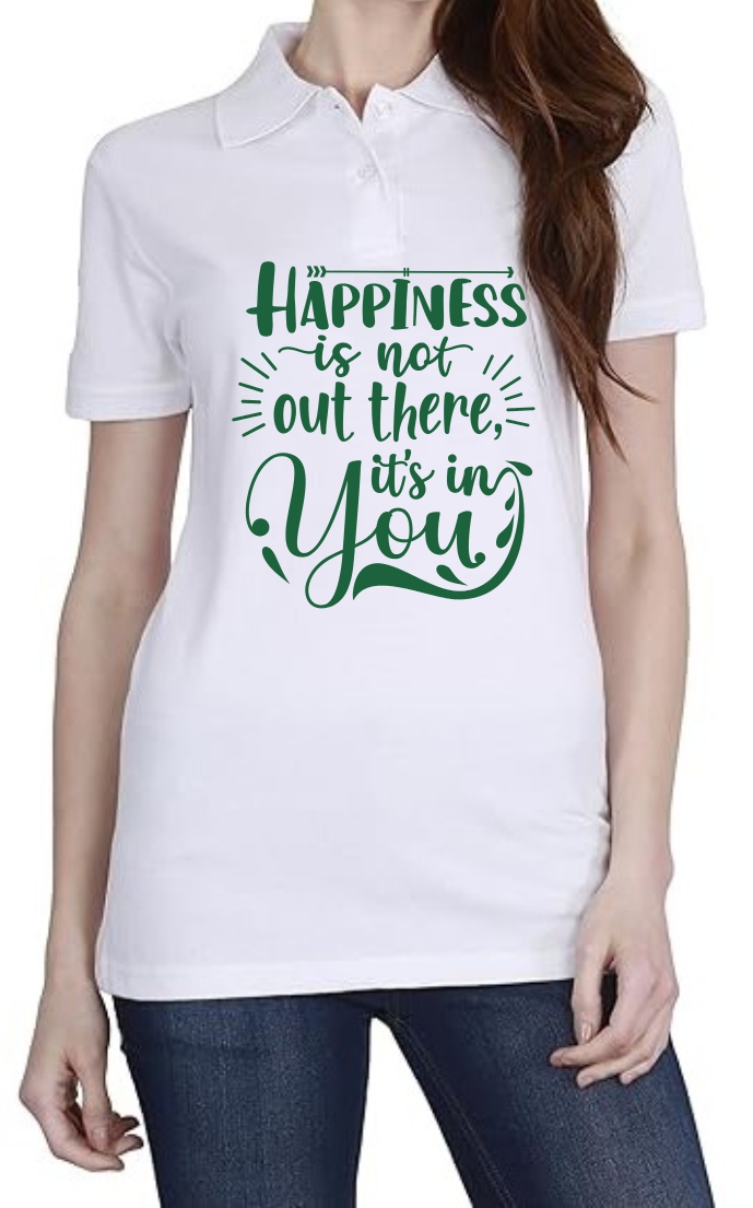 Happiness (GREEN) Polo Women White T-Shirt