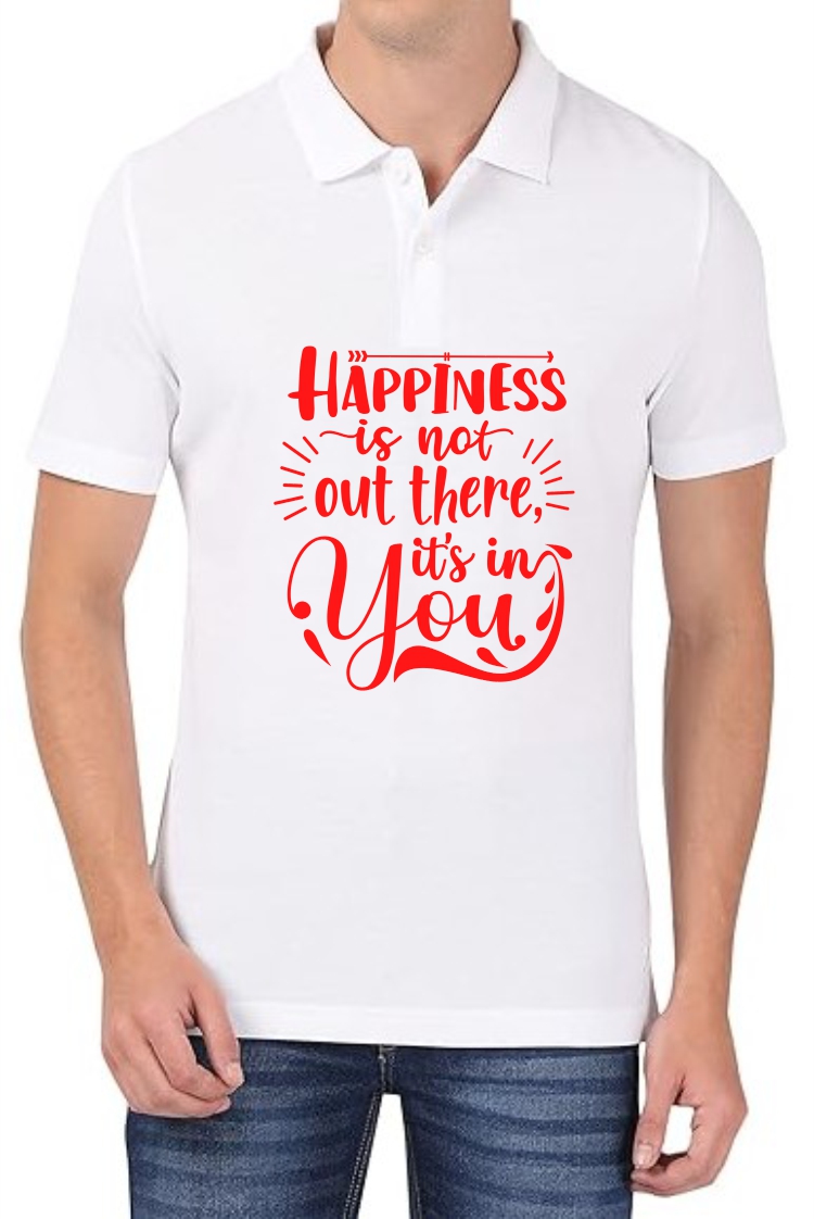 Happiness (RED) Polo Men White T-Shirt