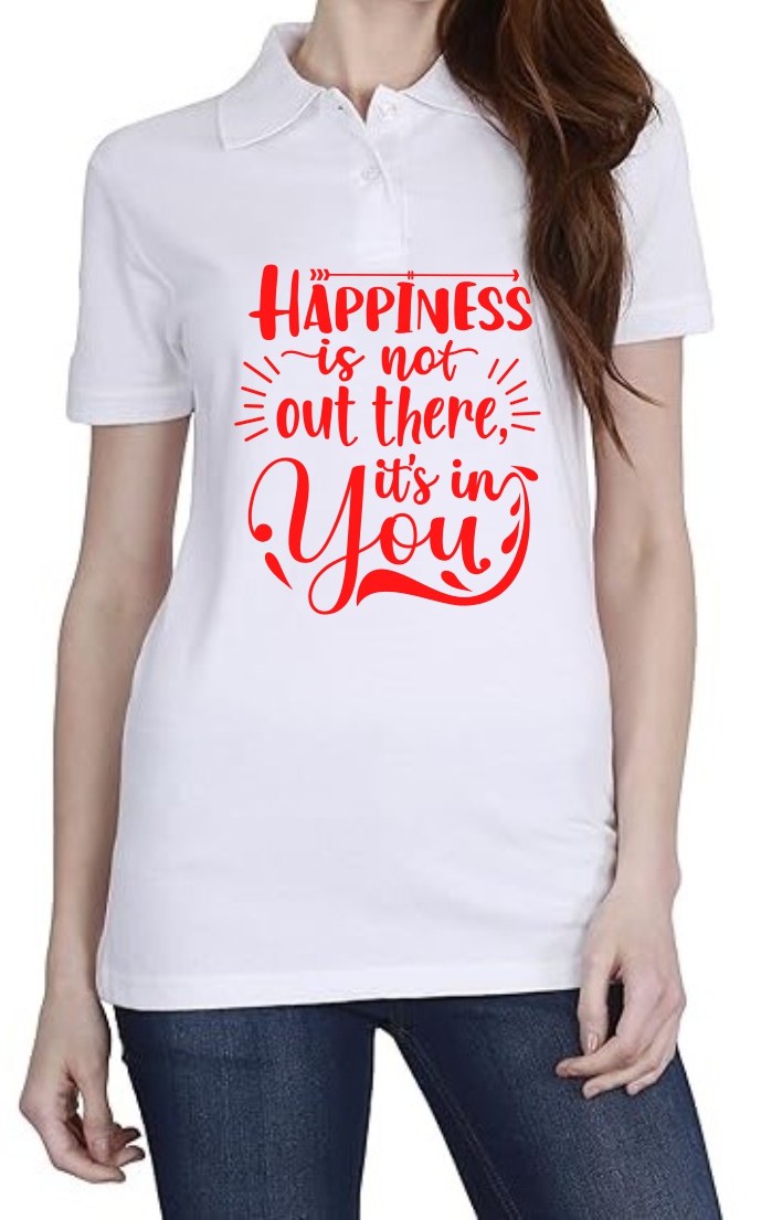 Happiness (RED) Polo Women White T-Shirt
