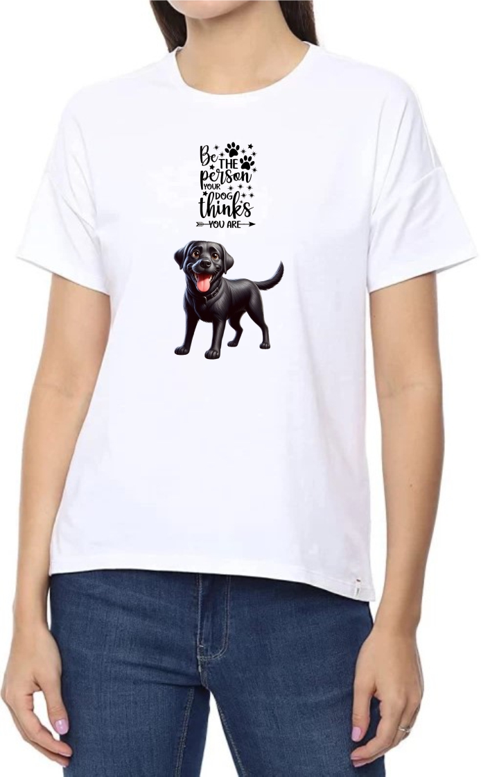 Happy Dog Round Neck Women White T-Shirt
