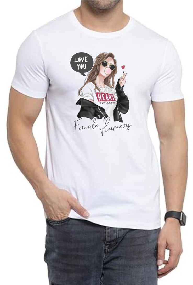 Heart Breaker Round Neck Men White T-Shirt