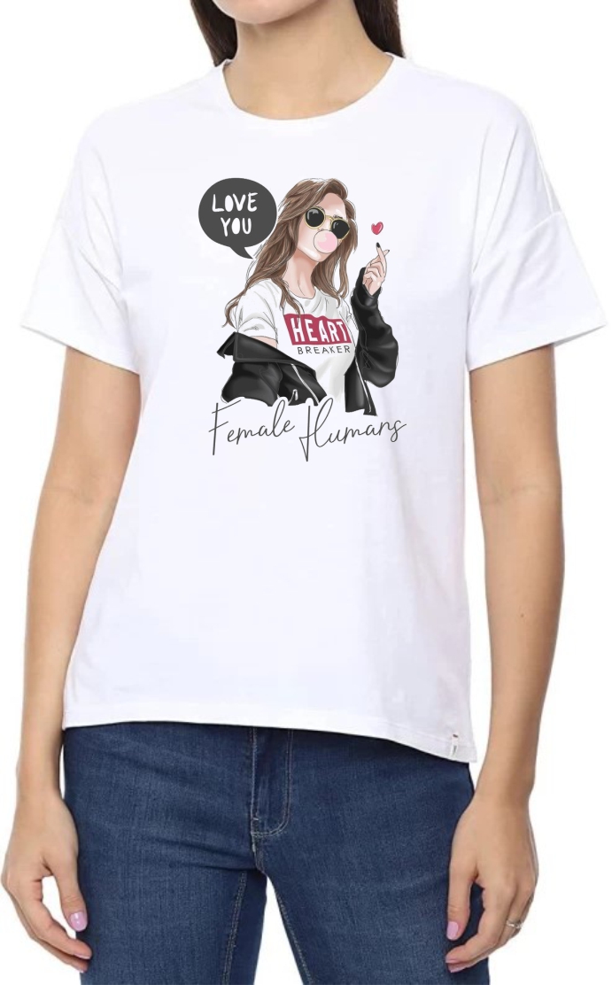 Heart Breaker Round Neck Women White T-Shirt