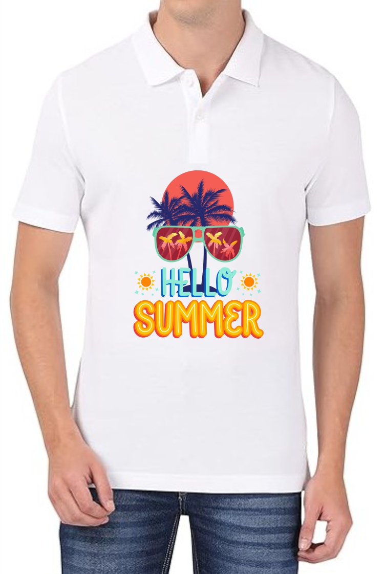 Hello Summer Polo Men White T-Shirt