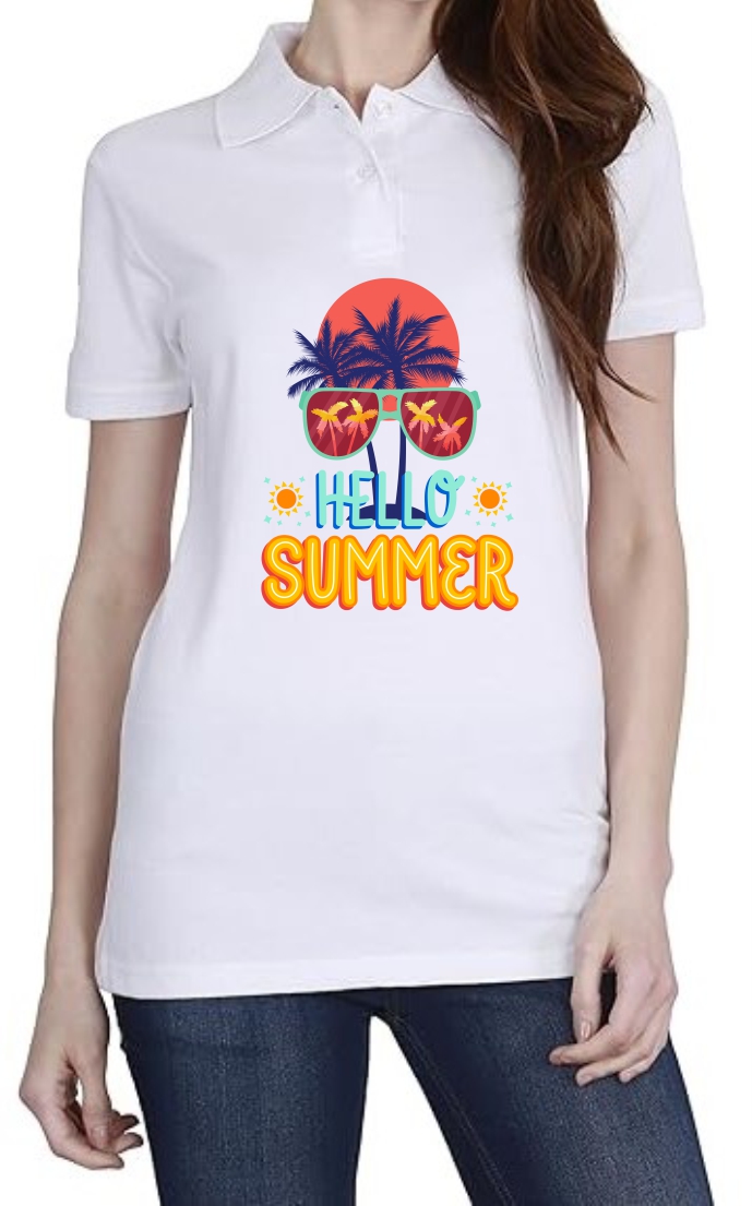 Hello Summer Polo Women White T-Shirt