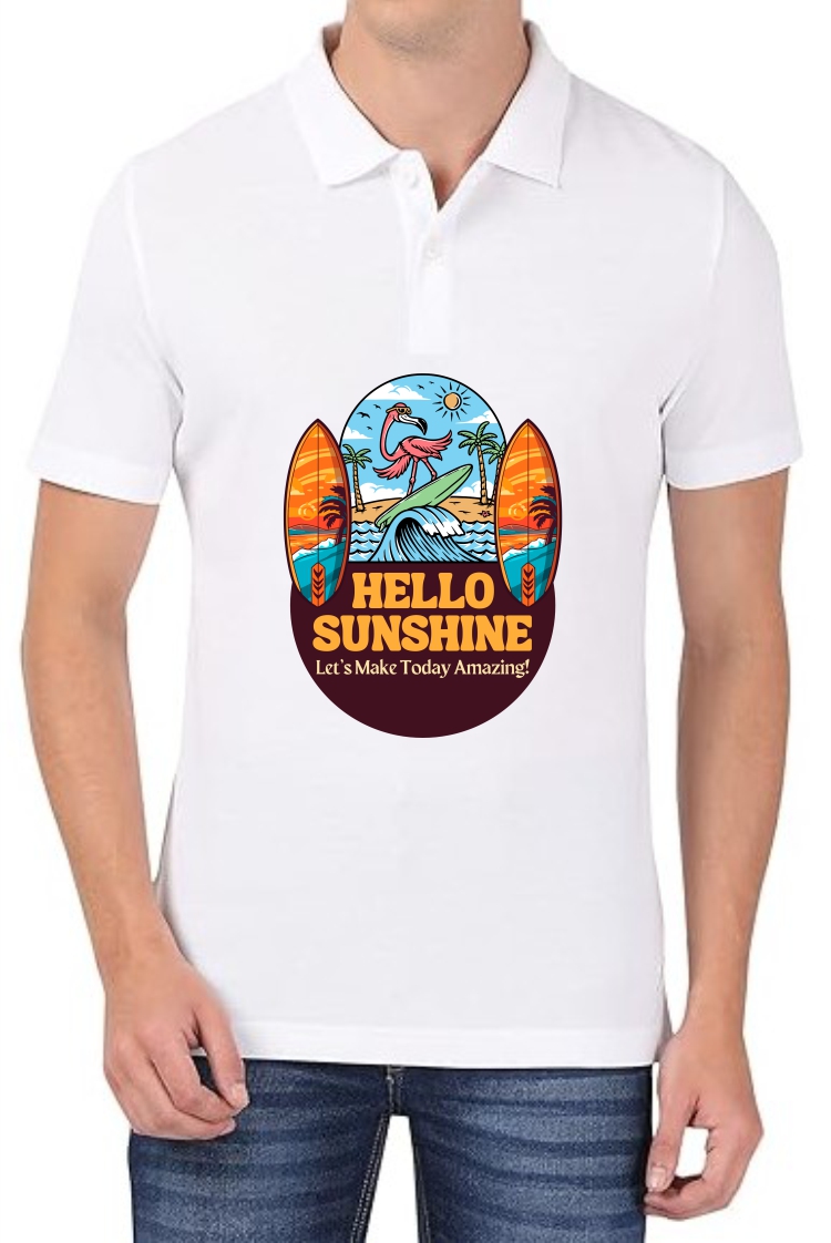 Hello Sunshine Polo Men White T-Shirt
