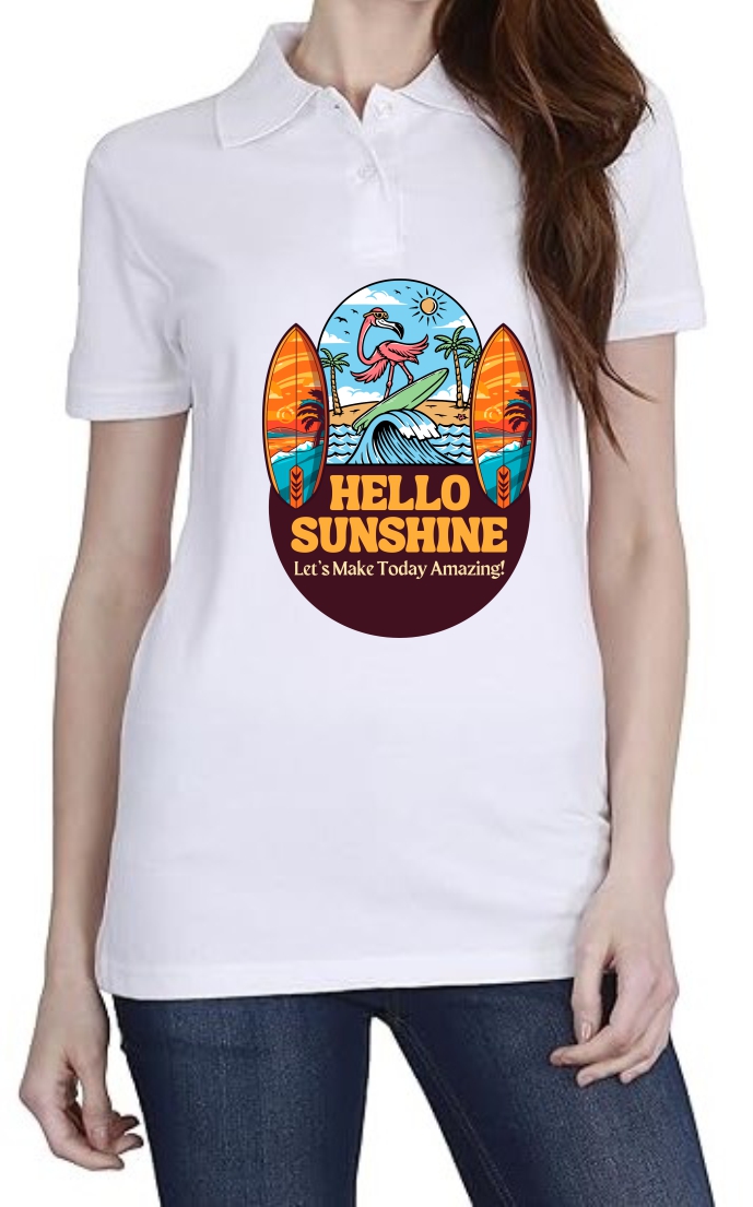 Hello Sunshine Polo Women White T-Shirt