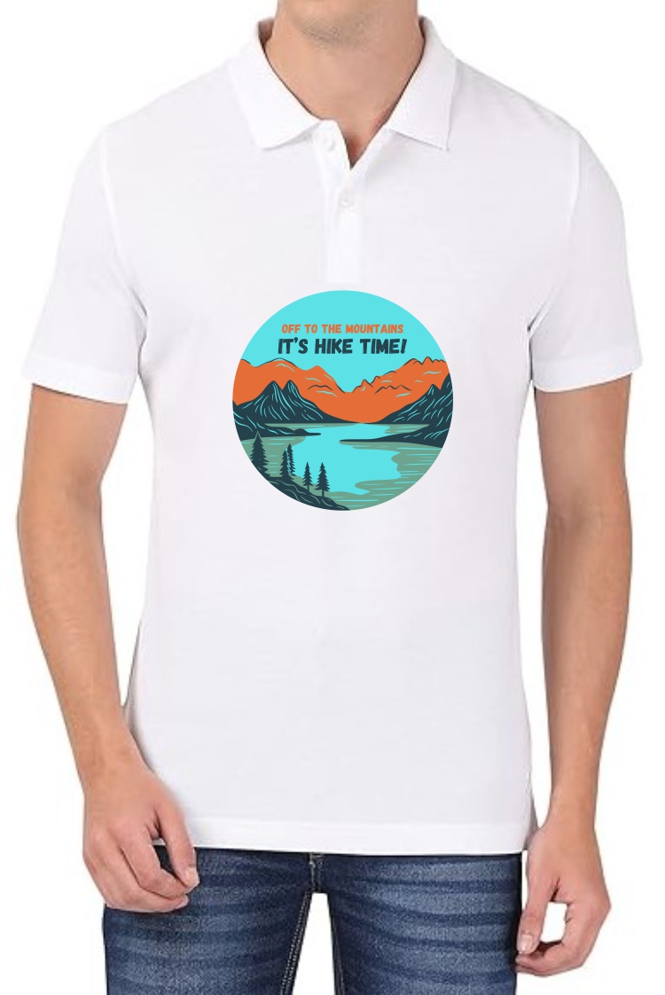 Hike Time Polo Men White T-Shirt