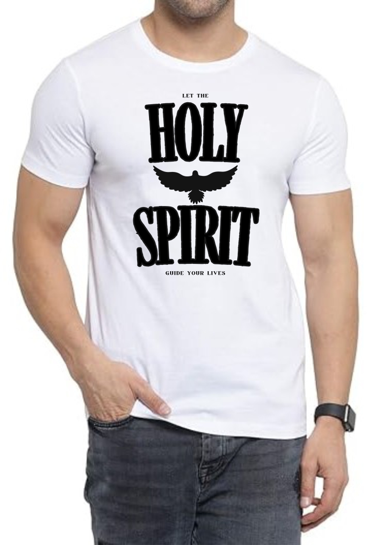 Holy Spirit (BLK) Round Neck Men White T-Shirt