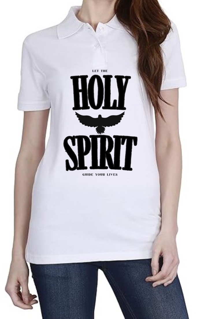 Holy Spirit (BLK) Polo Women White T-Shirt