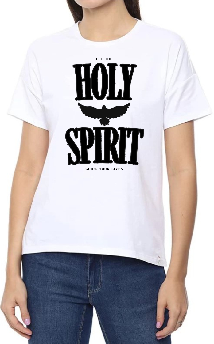 Holy Spirit (BLK) Round Neck Women White T-Shirt