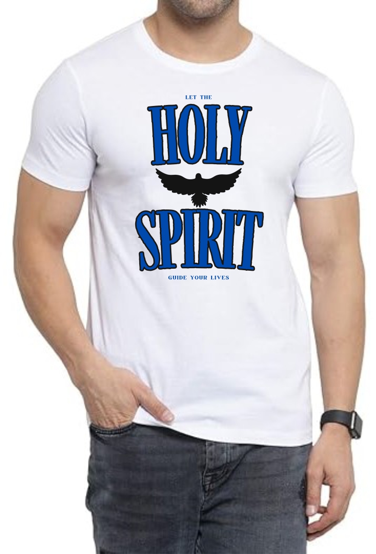 Holy Spirit (BLU) Round Neck Men White T-Shirt
