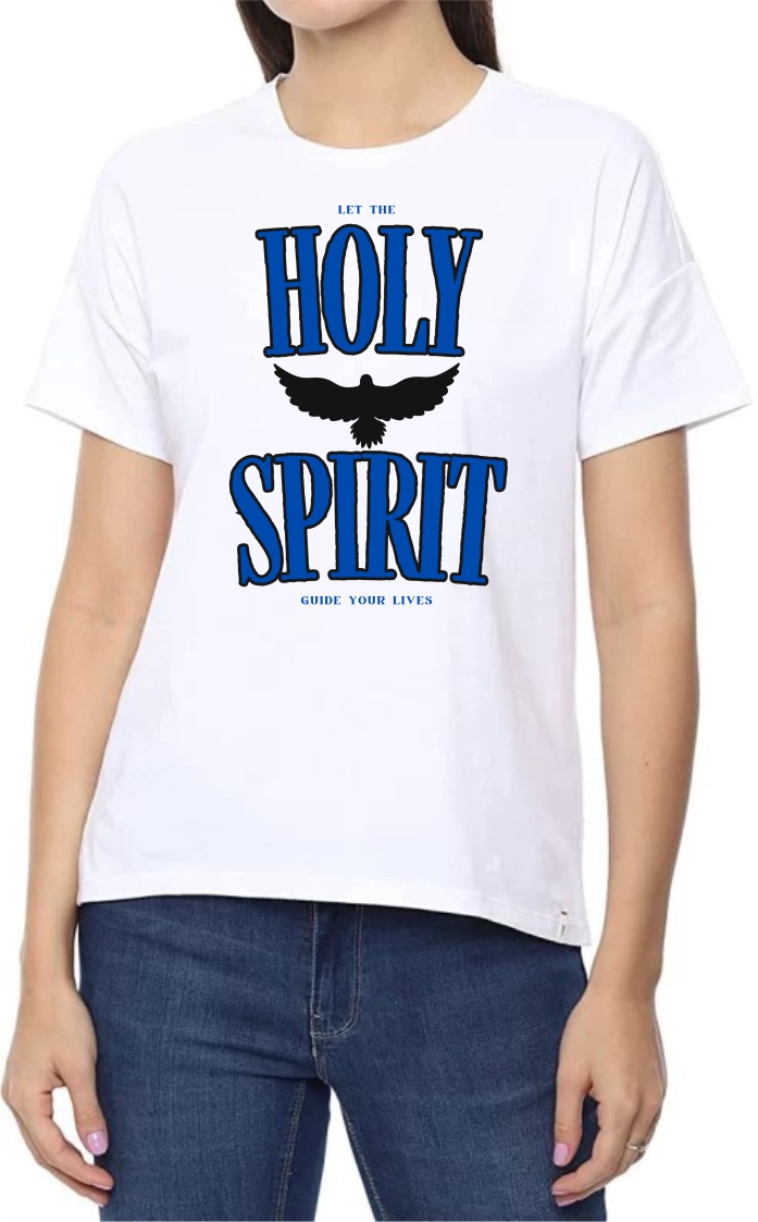 Holy Spirit (BLU) Round Neck Women White T-Shirt