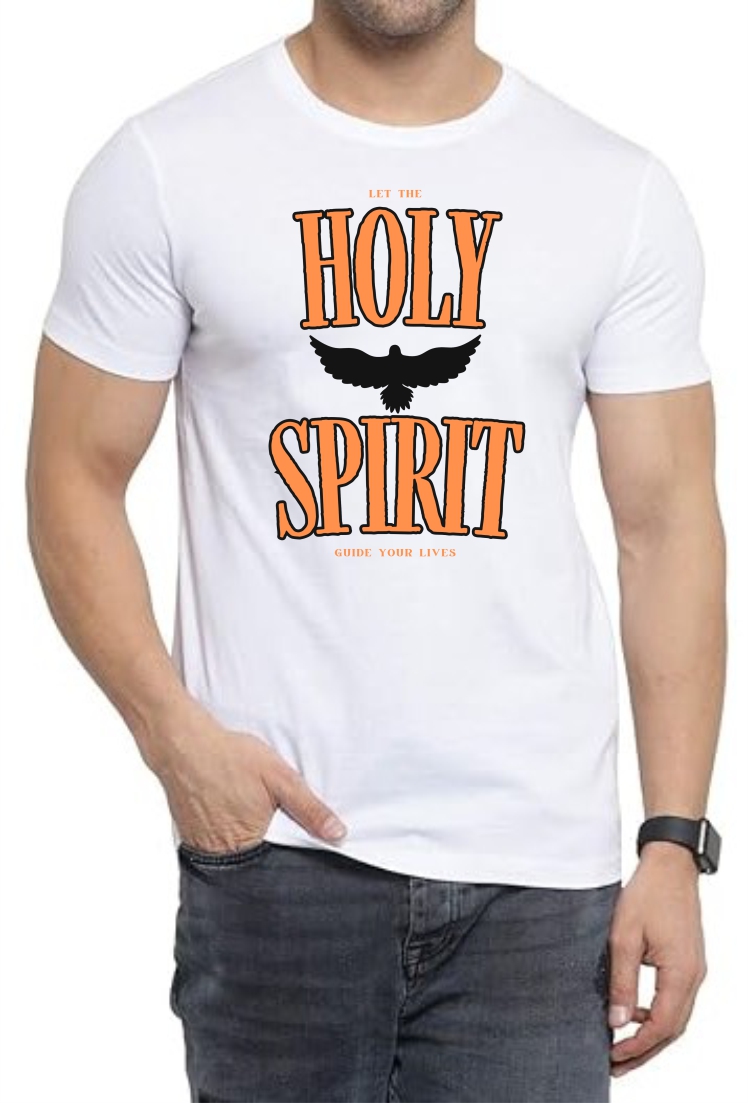 Holy Spirit (Orange) Round Neck Men White T-Shirt