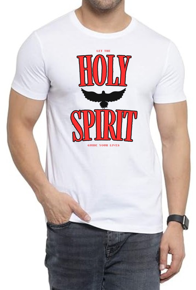 Holy Spirit (RED) Round Neck Men White T-Shirt