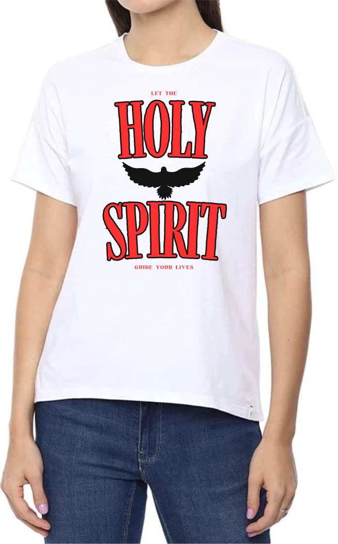 Holy Spirit (RED) Round Neck Women White T-Shirt