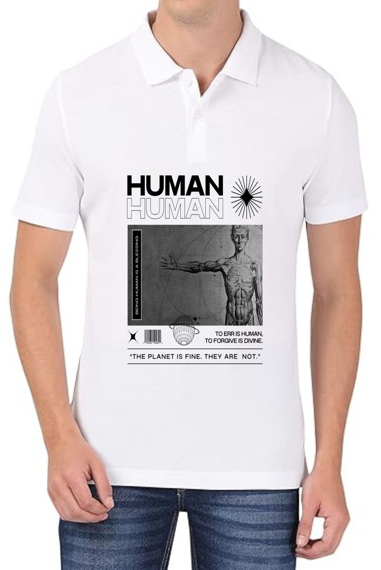 Human (BLK) Polo Men White T-Shirt