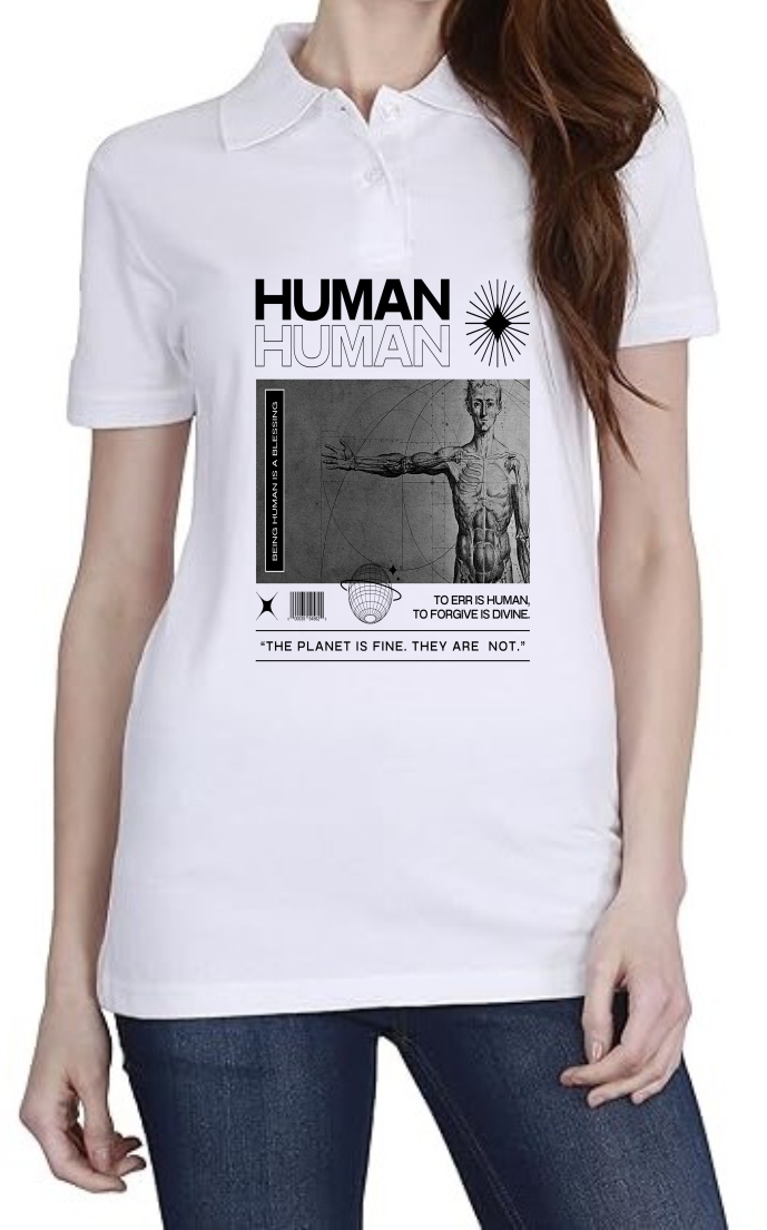 Human (BLK) Polo Women White T-Shirt