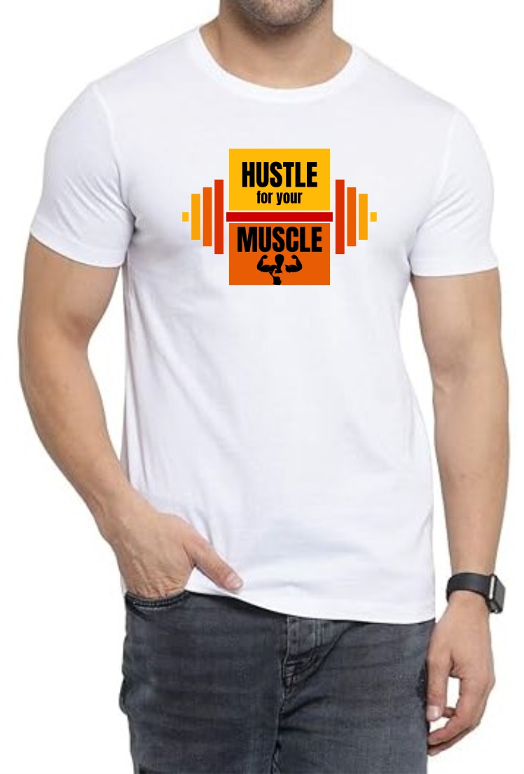 Hustle Round Neck Men White T-Shirt