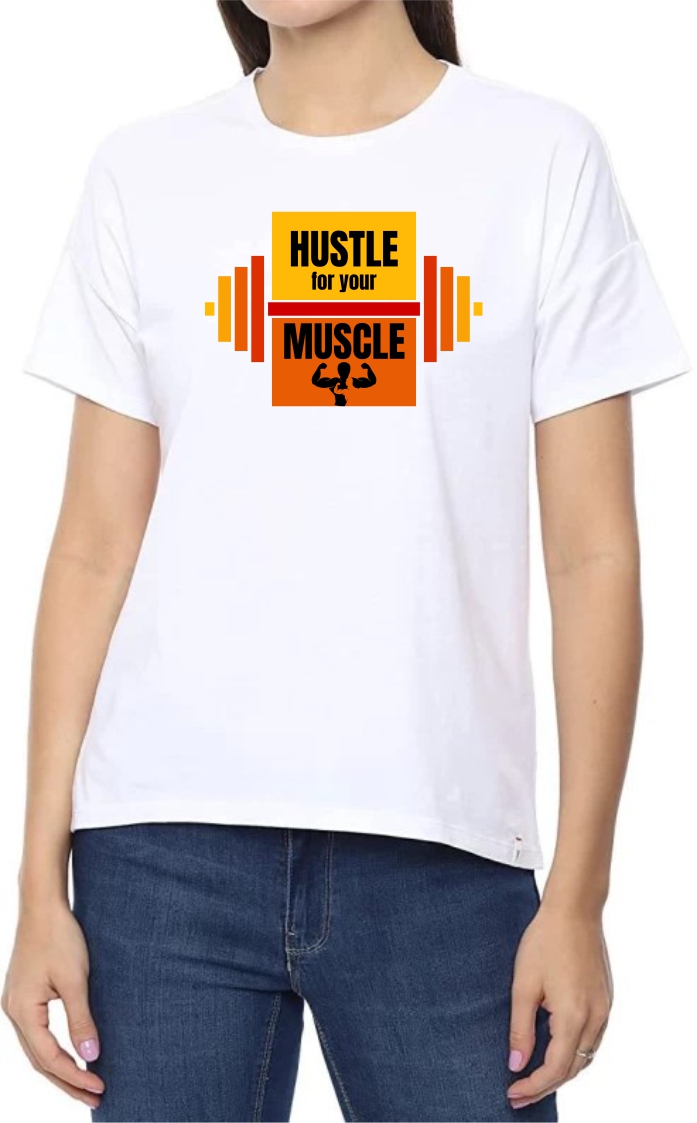 Hustle Round Neck Women White T-Shirt