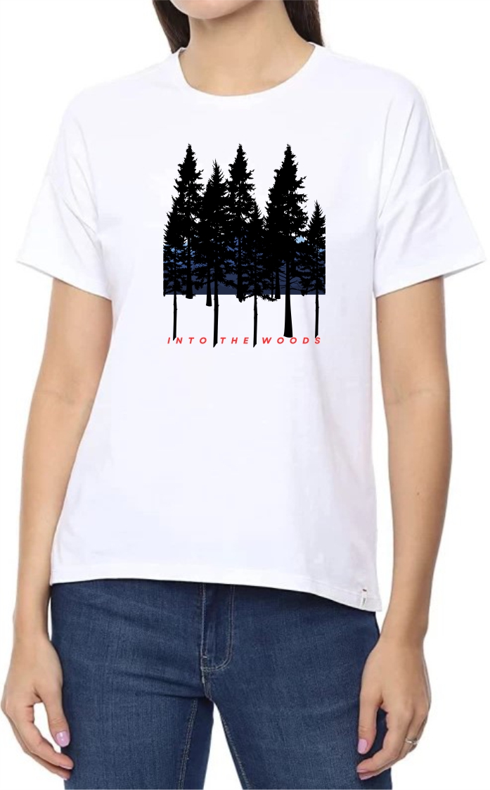 Into The Woods Round Neck Women White T-Shirt