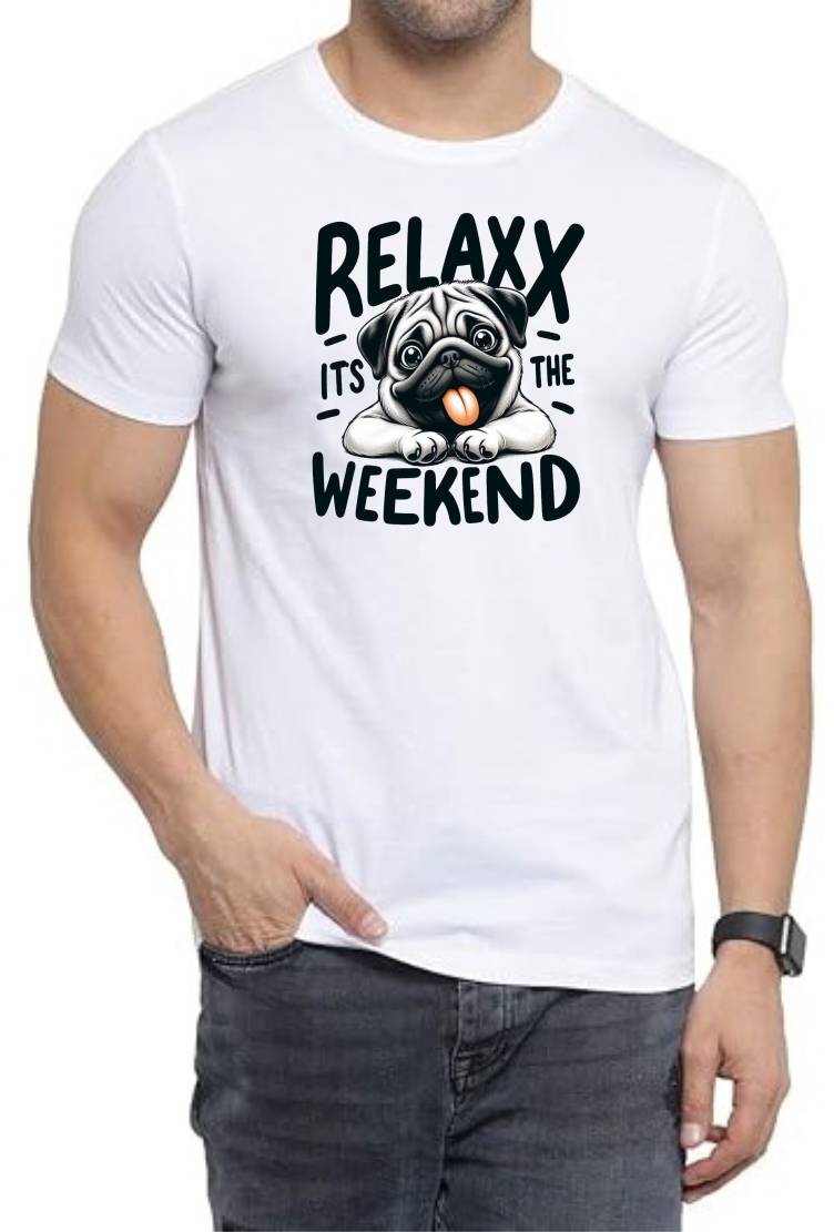 Its Weekend Round Neck Men White T-Shirt