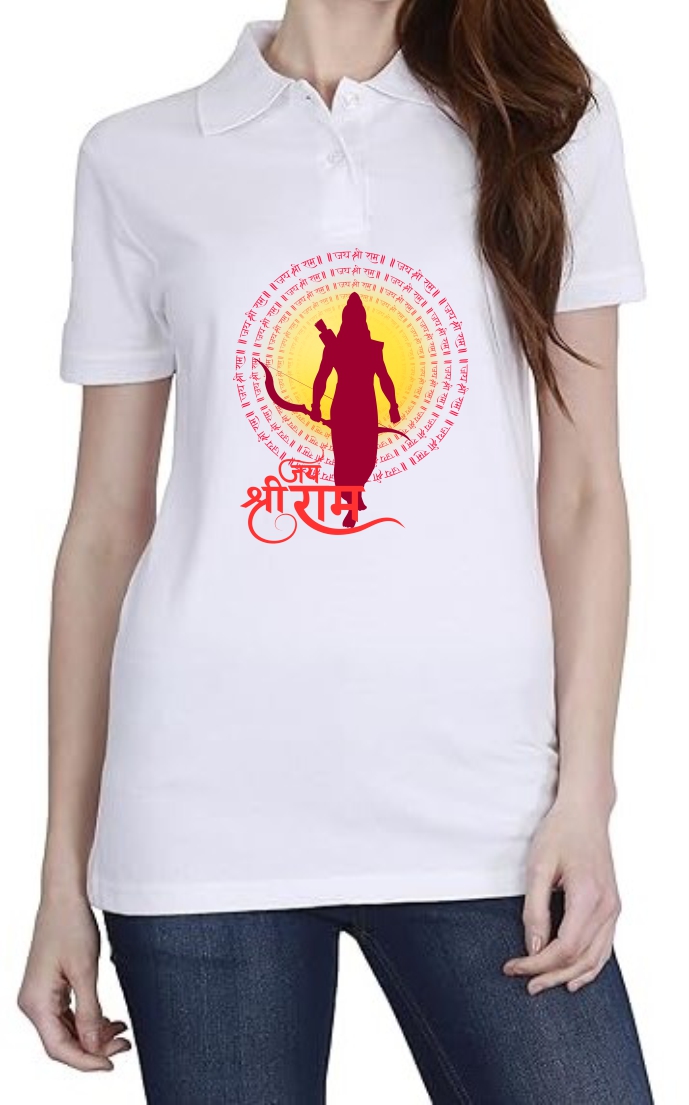 Jai Shree Ram Polo Women White T-Shirt