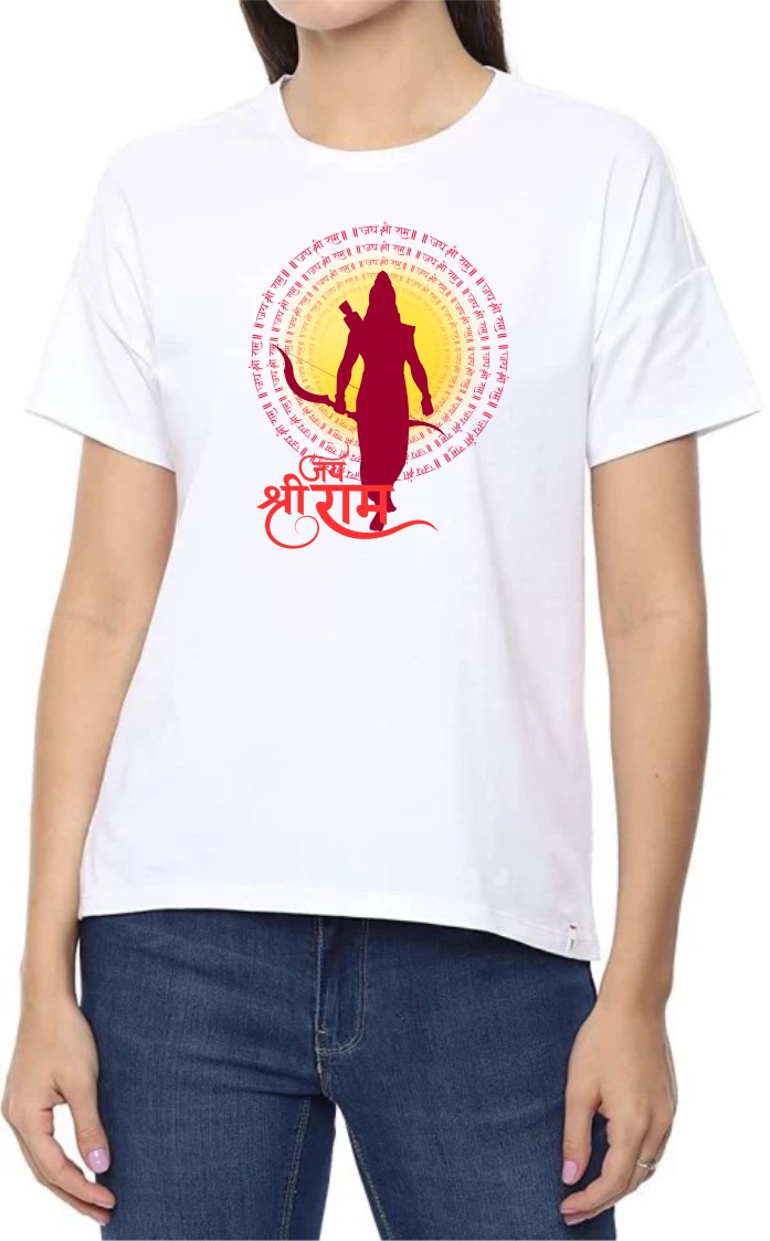 Jai Shree Ram Round Neck Women White T-Shirt