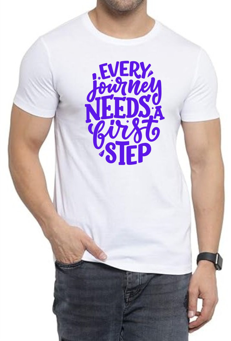 Journey (BLU) Round Neck Men White T-Shirt