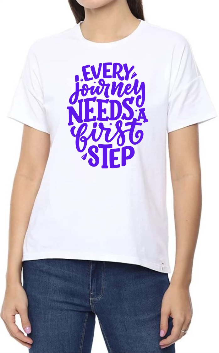 Journey (BLU) Round Neck Women White T-Shirt