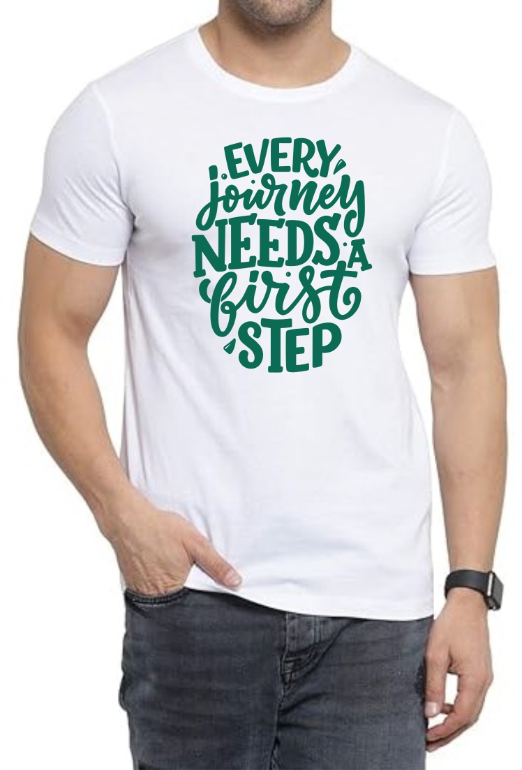 Journey (GREEN) Round Neck Men White T-Shirt