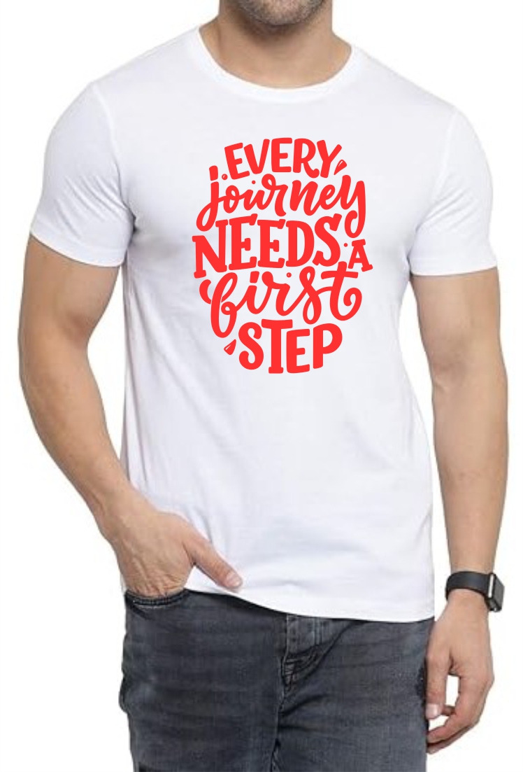 Journey (RED) Round Neck Men White T-Shirt