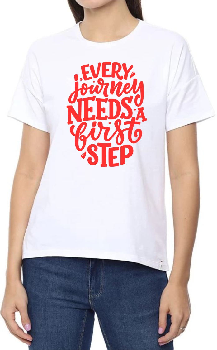 Journey (RED) Round Neck Women White T-Shirt