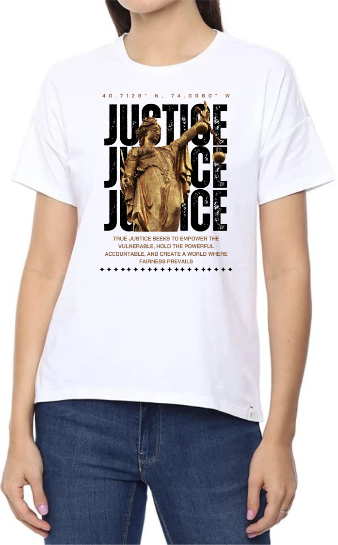 Justice (BROWN) Round Neck Women White T-Shirt