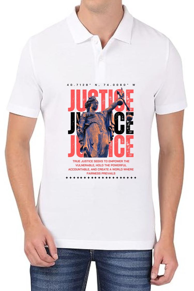 Justice (RED) Polo Men White T-Shirt