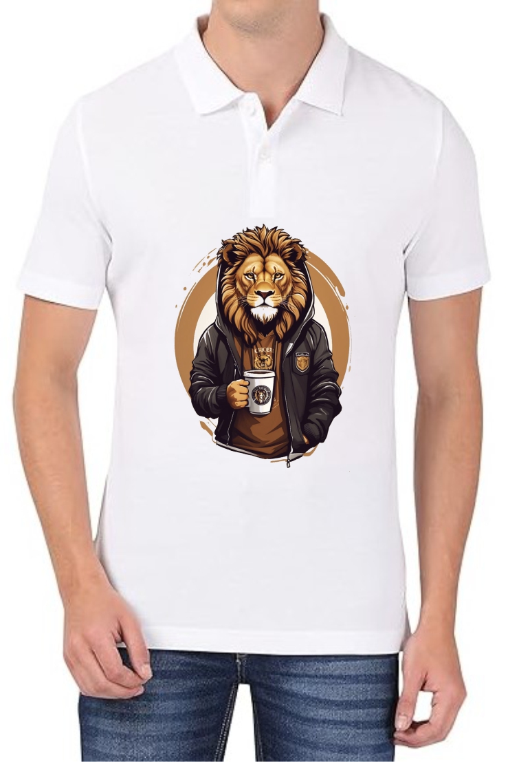King Coffee Polo Men White T-Shirt
