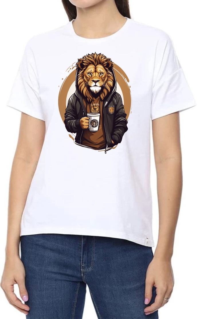 King Coffee Round Neck Women White T-Shirt