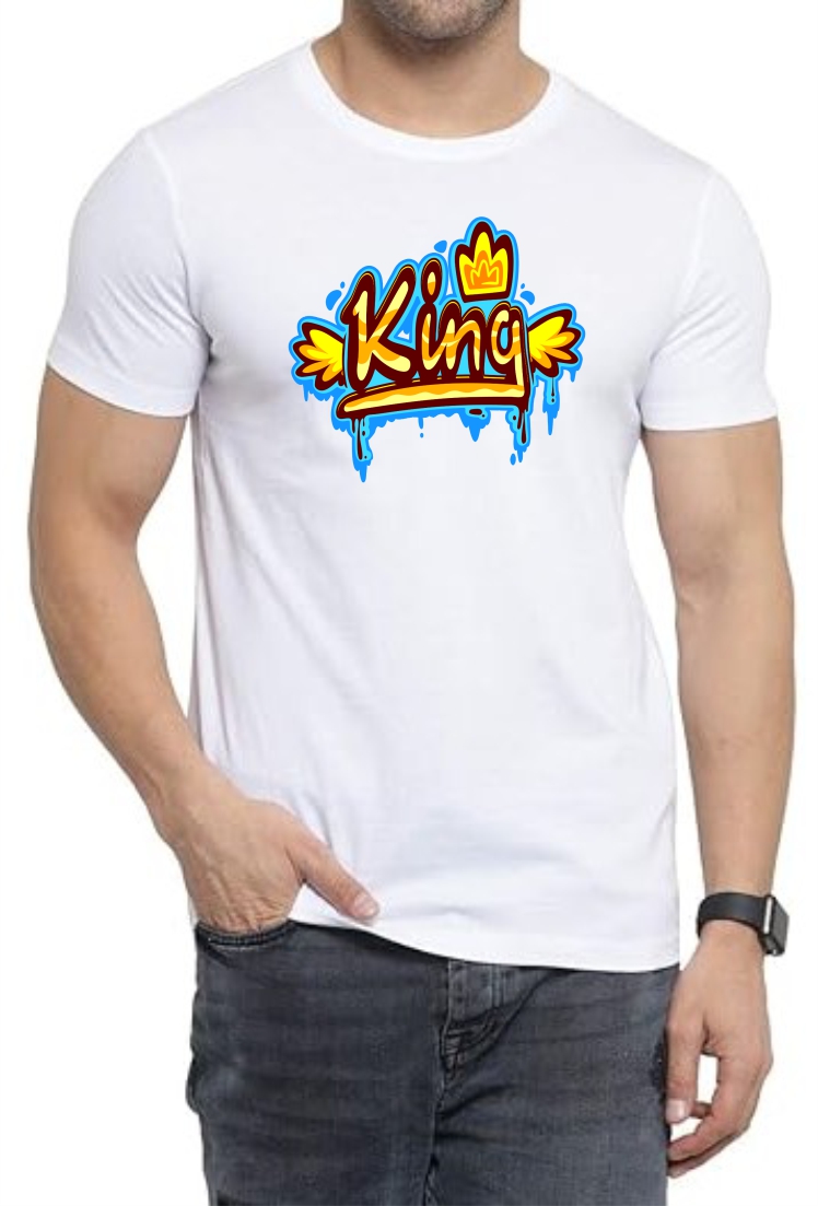 King Round Neck Men White T-Shirt