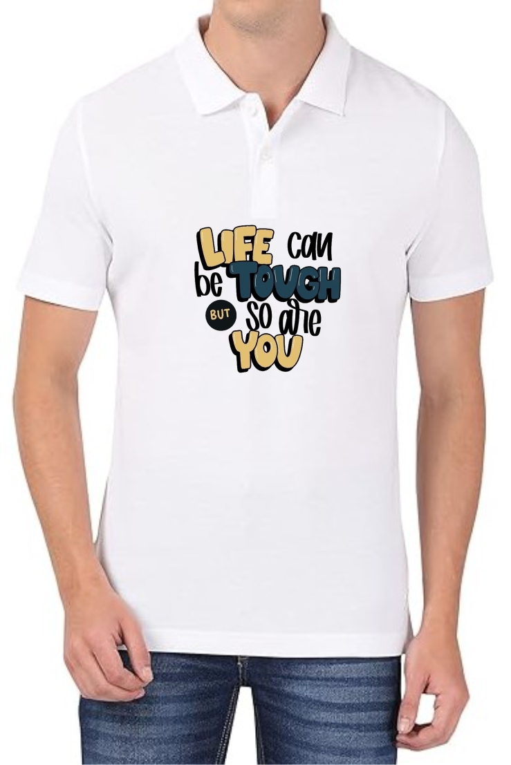Life Tough Polo Men White T-Shirt