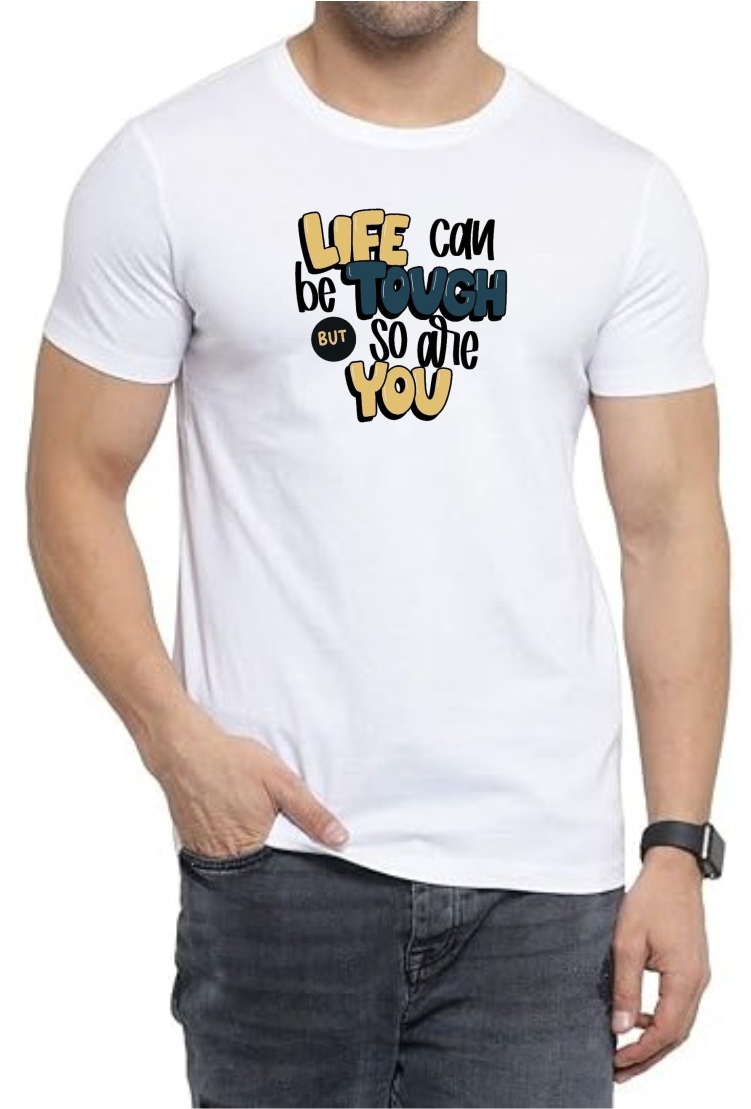 Life Tough Round Neck Men White T-Shirt