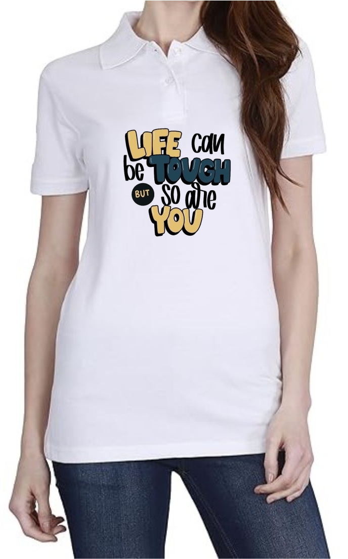 Life Tough Polo Women White T-Shirt