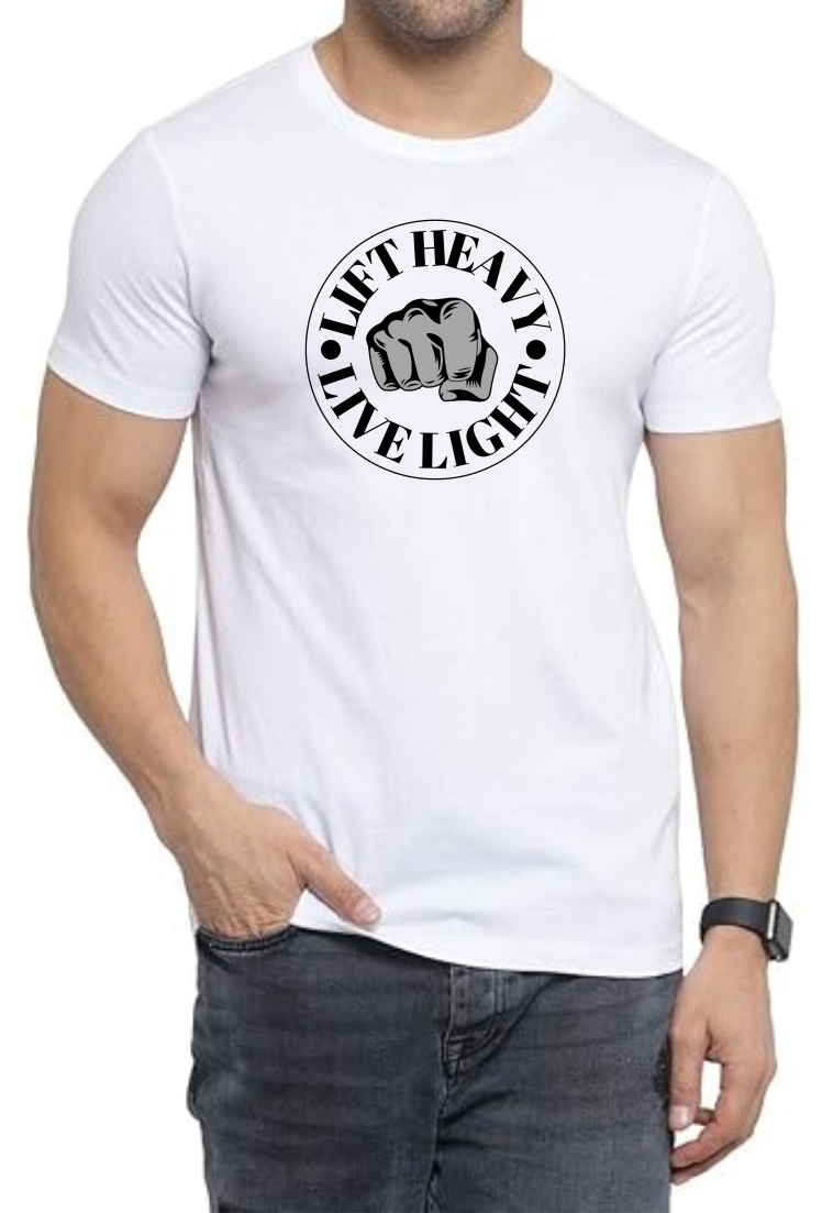 Lift Heavy (BLK) Round Neck Men White T-Shirt