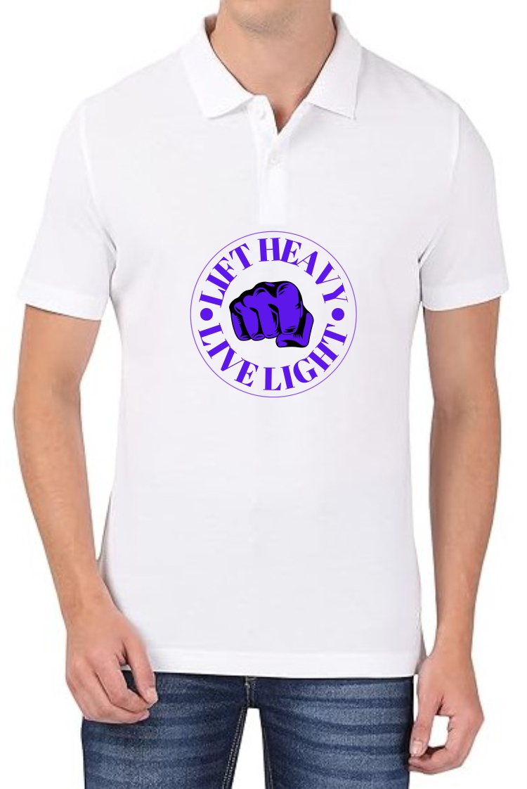 Lift Heavy (BLU) Polo Men White T-Shirt