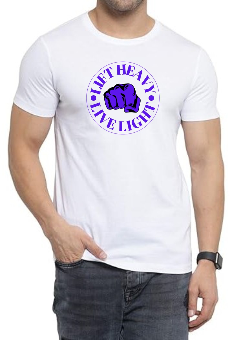 Lift Heavy (BLU) Round Neck Men White T-Shirt