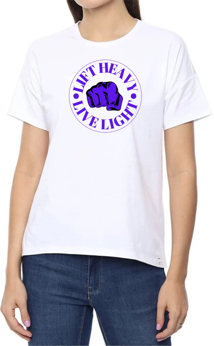 Lift Heavy (BLU) Round Neck Women White T-Shirt