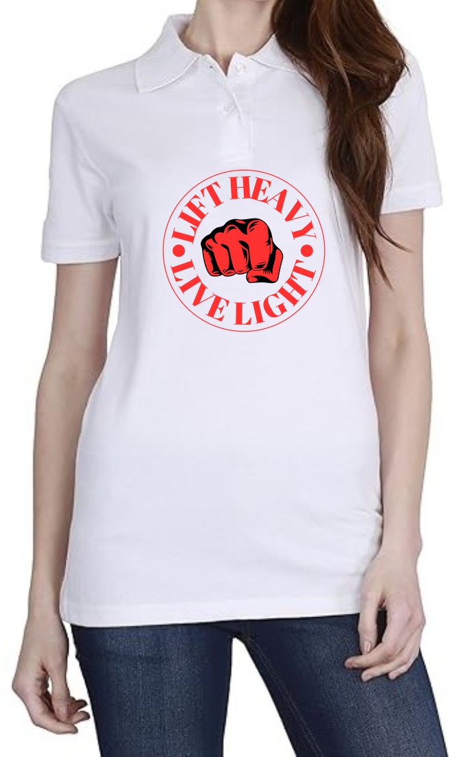 Lift Heavy (RED) Polo Women White T-Shirt
