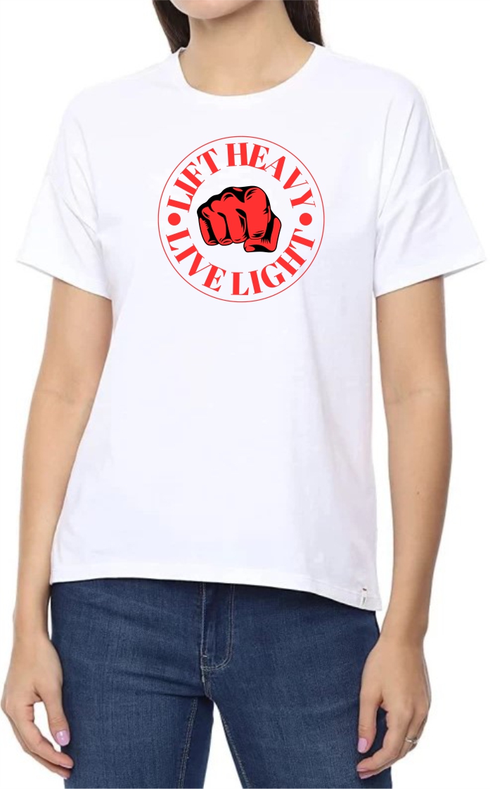 Lift Heavy (RED) Round Neck Women White T-Shirt