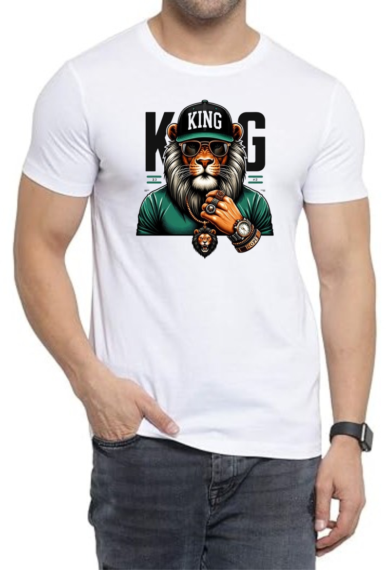 Lion King Round Neck Men White T-Shirt