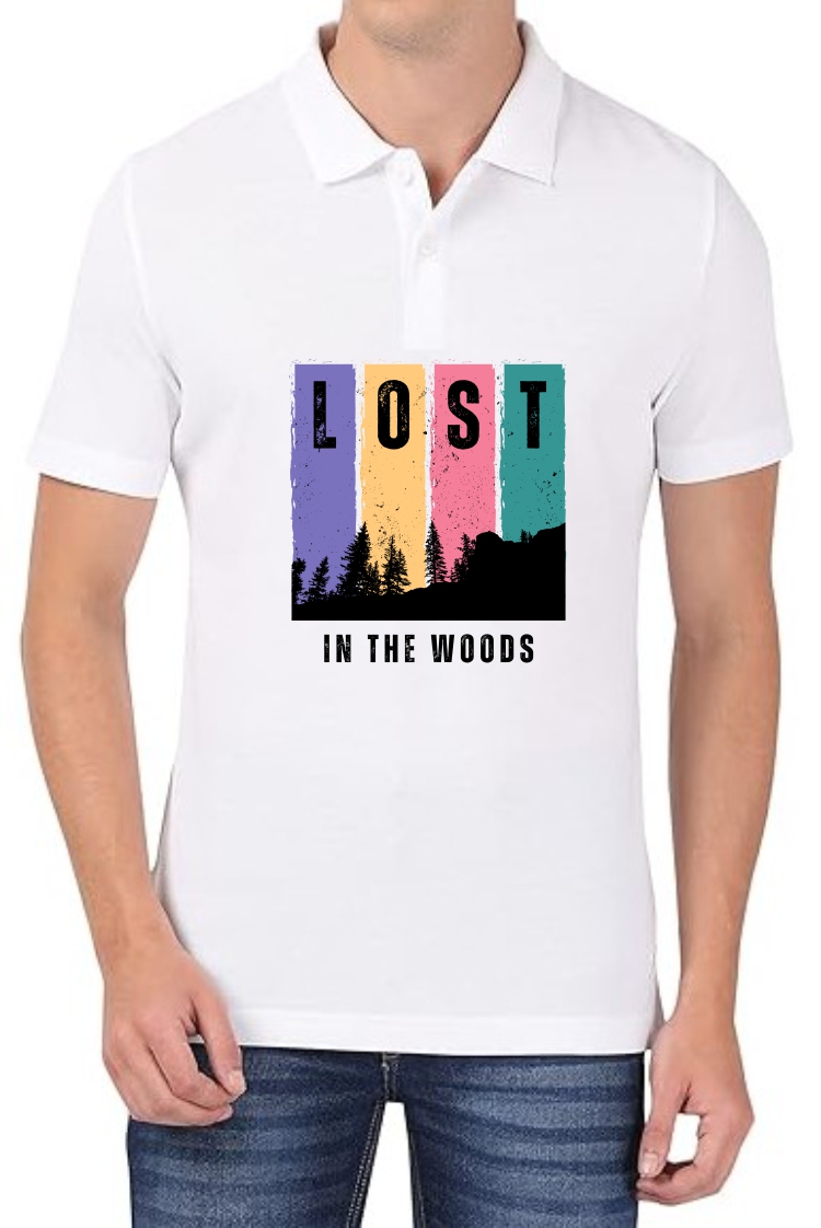 Lost In Woods Polo Men White T-Shirt