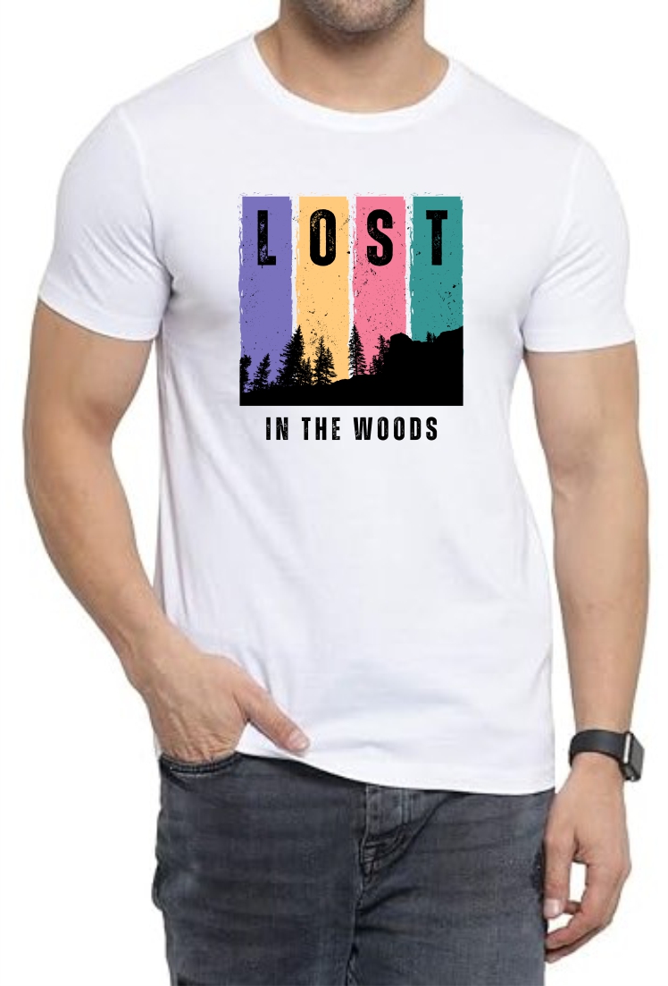 Lost In Woods Round Neck Men White T-Shirt
